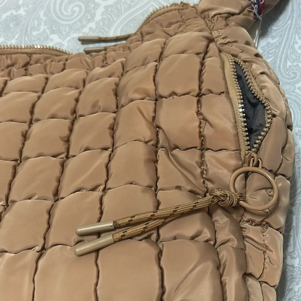 Urban Outfitters Tan Quilted Tote Bag Puffer Hobo Purse Crossbody Natura…